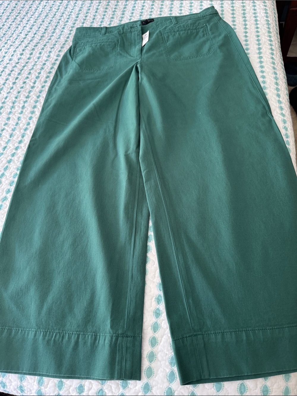 Wide-Leg Green Cotton Blend Pants